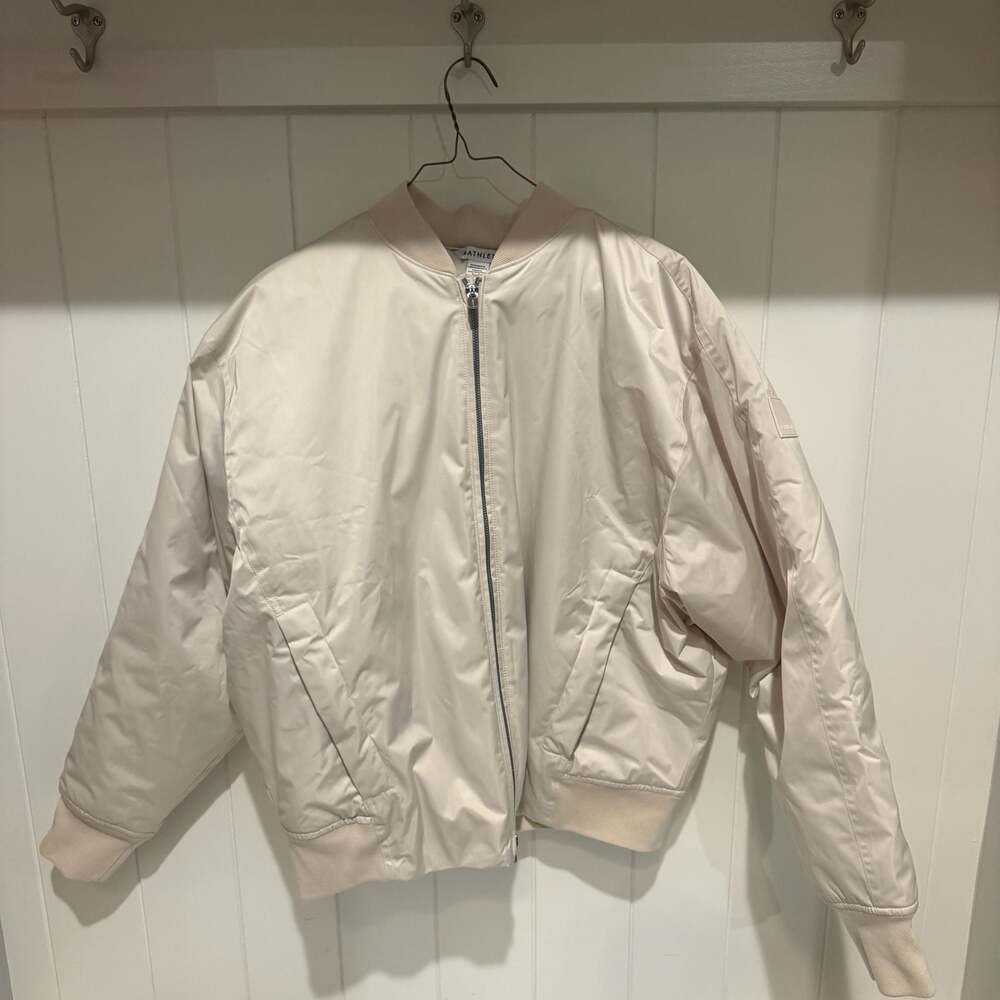 Athleta Flex Bomber Jacket Bone White Sateen Padded Full Zip Size L